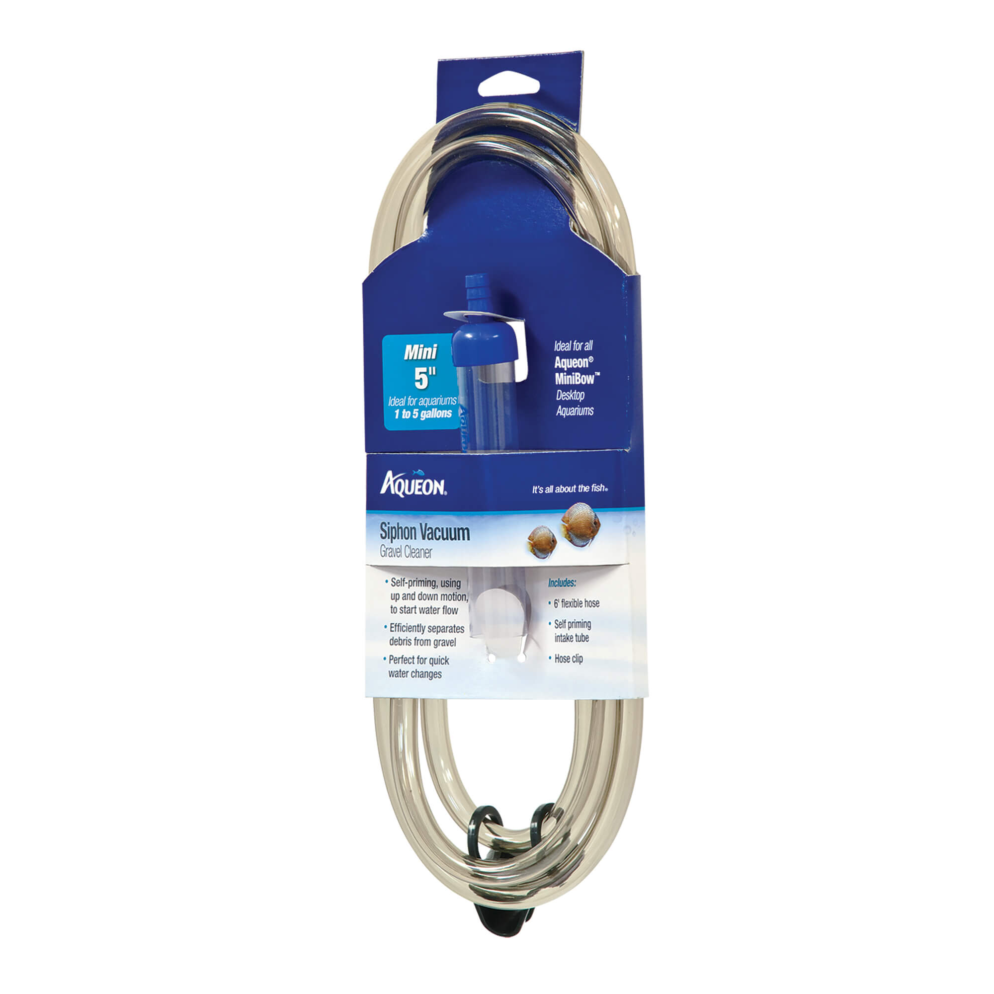 Sifone aspira-ghiaia Aqueon medio da 23 cm con tubo di aspirazione autoadescante e tubo flessibile