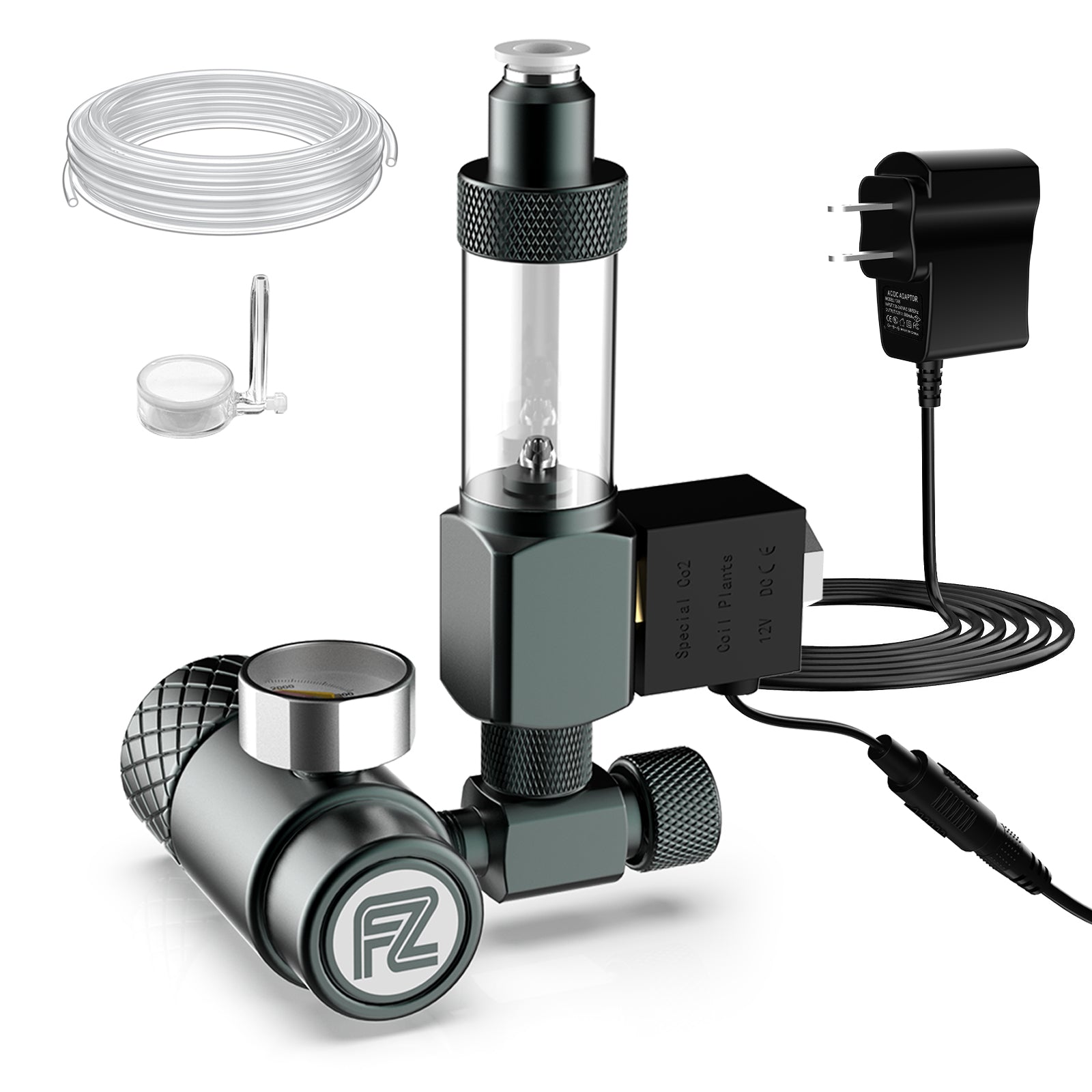 Kit riduttore CO2 compatto per acquario FZONE con elettrovalvola, contabolle e diffusore