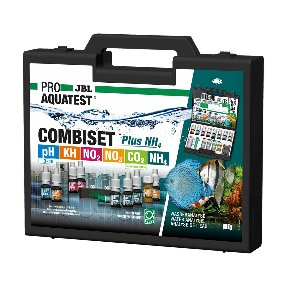 Valigetta di test liquidi per acqua d'acquario JBL ProAquaTest Combi Set Plus NH4 con reagenti e cuvette